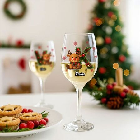 Merry Christmas - Personalised Elk Family Wine Glass 11 oz